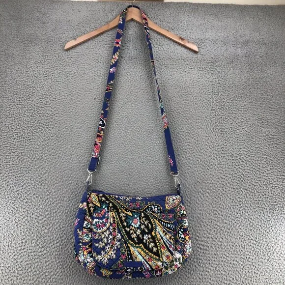 Vera Bradley Purse Iconic Shoulder Bag Carson Blue Multi Romantic Paisley Quilt - Picture 12 of 14